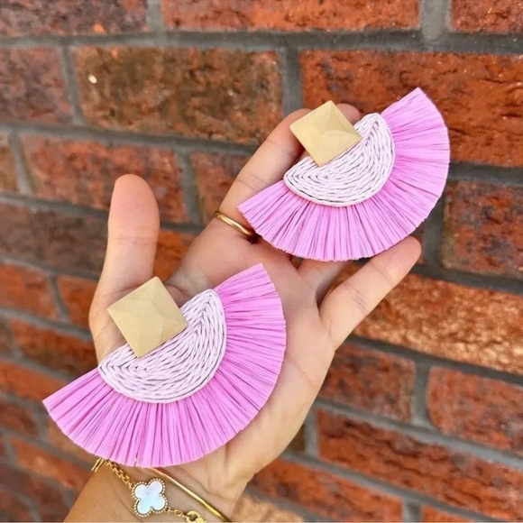 Anthropologie Bohemian Pinkish Rattan Earrings - Picture 7 of 16